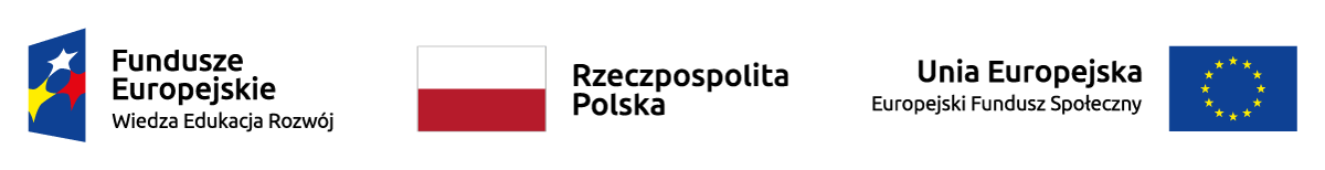 logotypy, od lewej: Fundusze Europejskie Wiedza Edukacja Rozwój, Rzeczpospolita Polska, Europejski Fundusz Społeczny