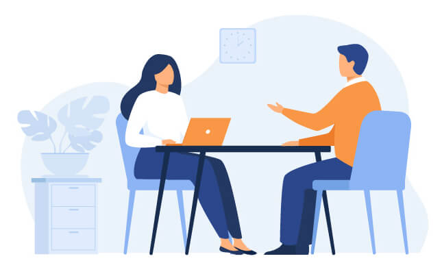 ilustracja dekoracyjna: kobieta z mężczyzną rozmawiający przy stole